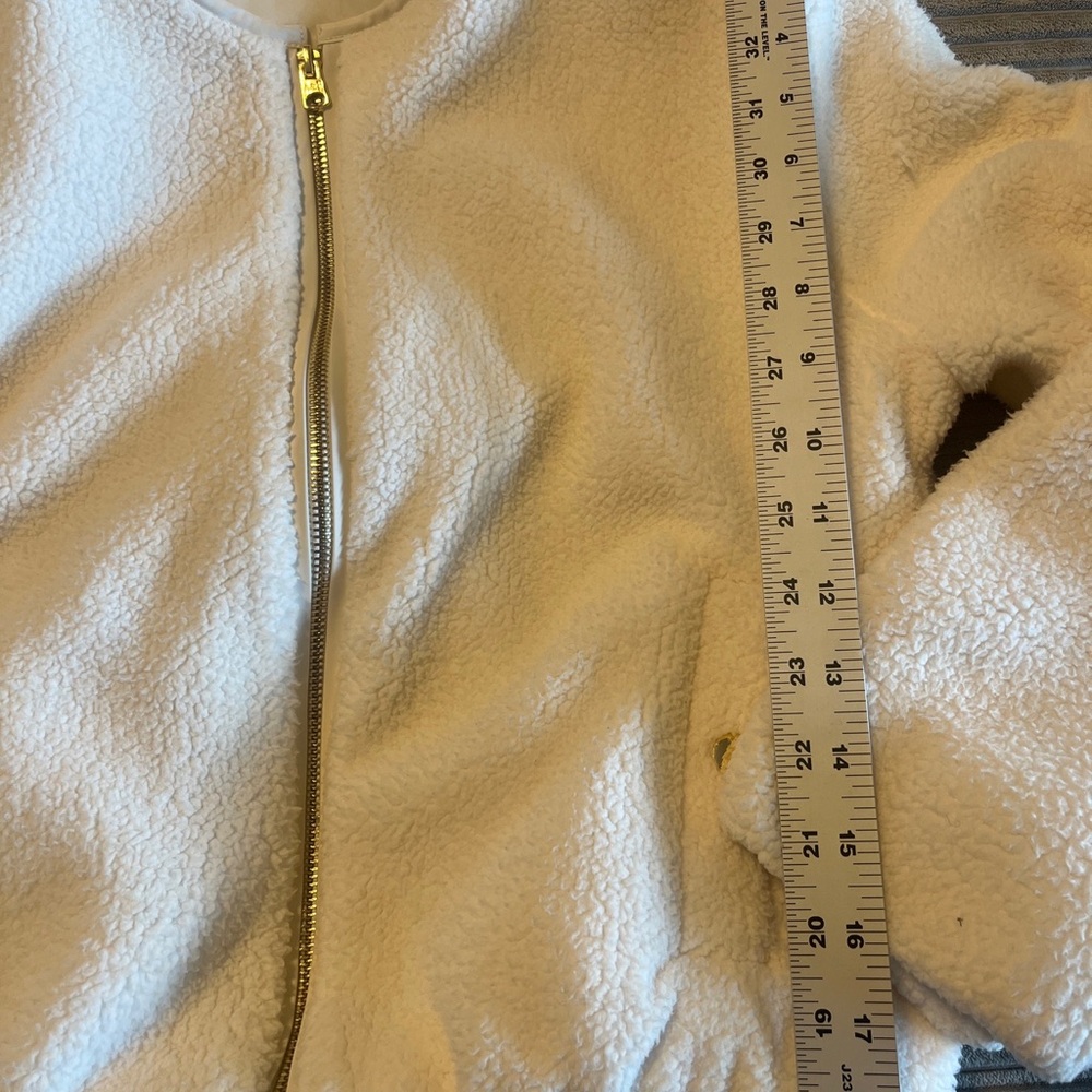 Abercrombie Fleece Sherpa Jacket Kids Girls 11/12 Cream Full Zip Lined Bomber - Picture 2 of 10